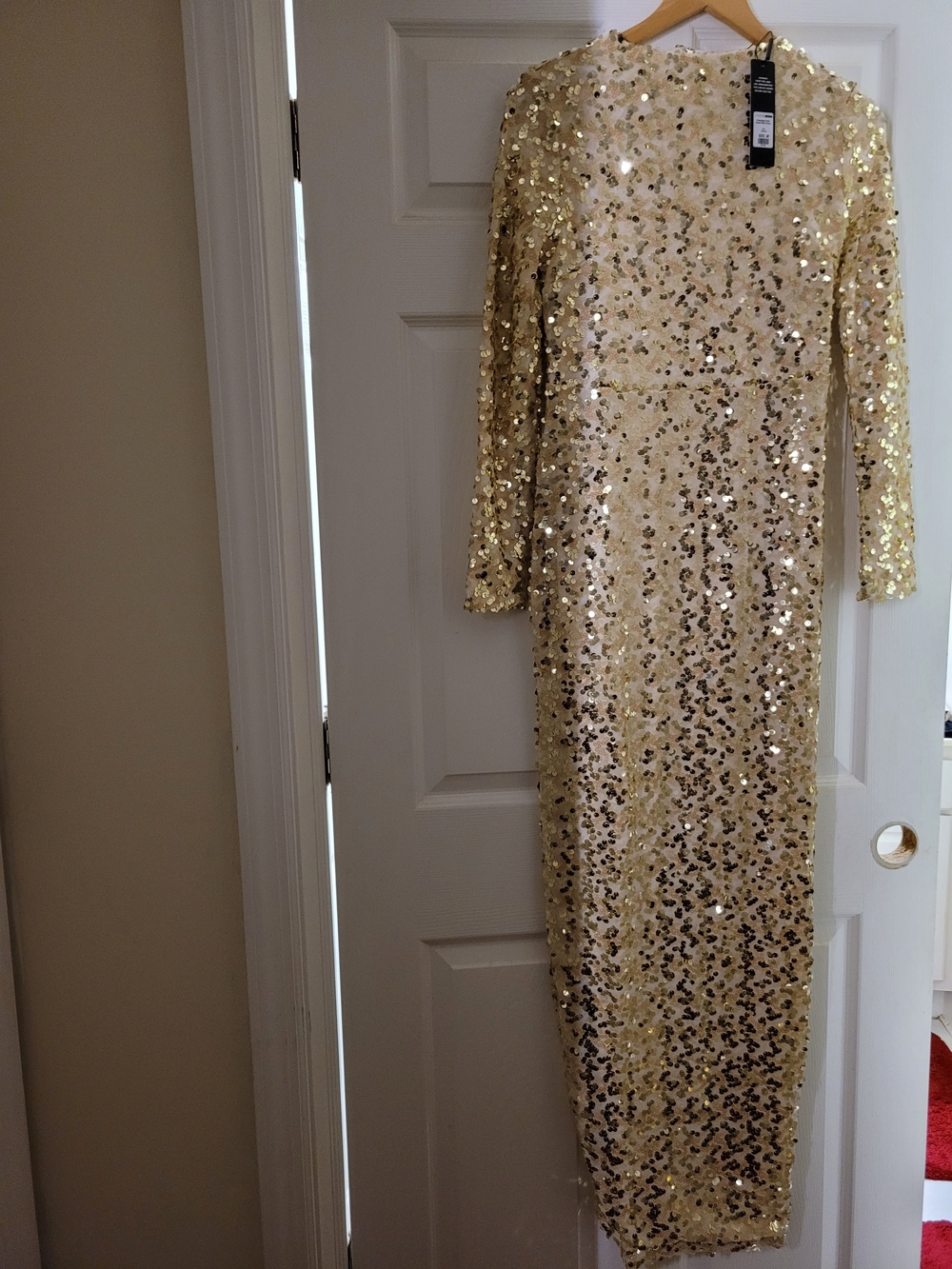 Fashion Nova Gold Sequin Long Sleeve Gown